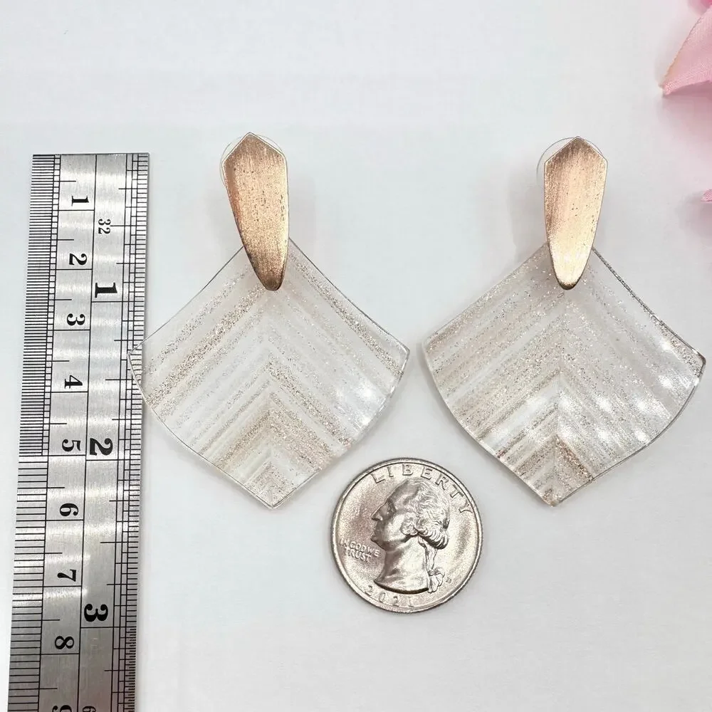 Kendra Scott Astoria Earrings In Brown Dusted Glass Glittery Leaf Designer Chic